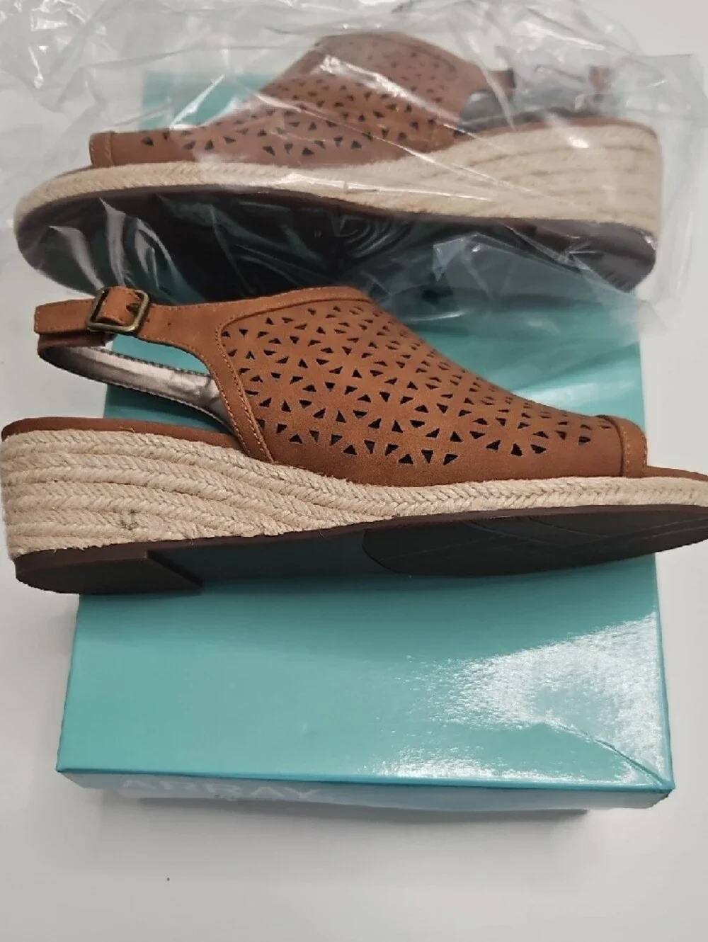 Array Tan Perforated Espadrille Wedge Sandals